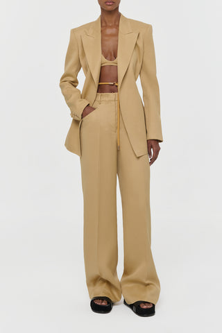 Wheat Linen Norman Wide-leg Pants Styled Look - Front View | Gabriela Hearst
