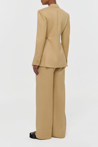 Wheat Textured Linen Epona Rope Blazer - Back View with Double Vented Detail | Gabriela Hearst