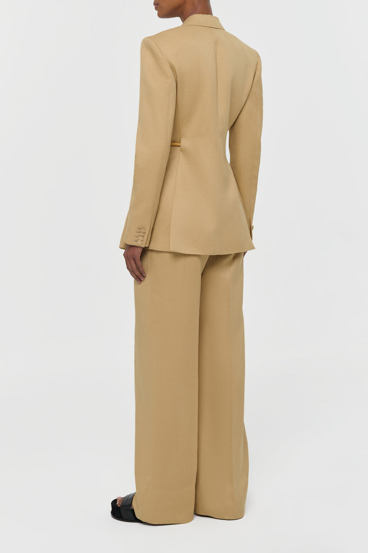 Norman Wide-leg Pant in Wheat Textured Linen Slub