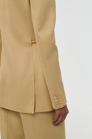 Wheat Linen Blazer Button Cuff Detail - Close Up Side View with Four Buttons | Gabriela Hearst