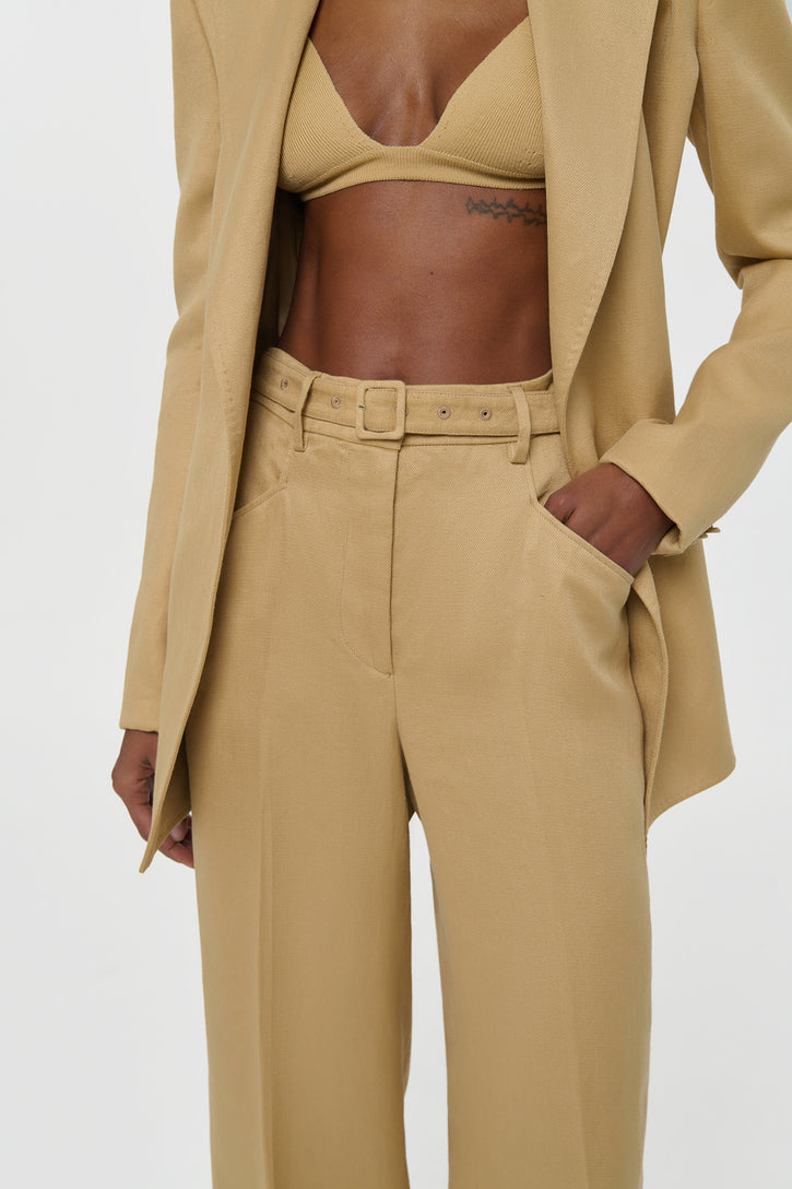 Norman Wide-leg Pant in Wheat Textured Linen Slub