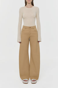 Amoret Barrel-leg Jean in Camel Sea Island Cotton Twill