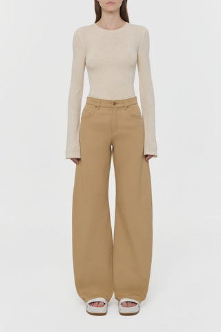 Off White Silk Rafa Knit Top with Bell Sleeves - Front View On Model | Gabriela Hearst