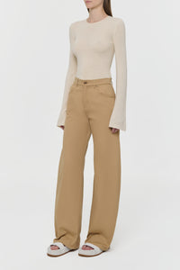 Amoret Barrel-leg Jean in Camel Sea Island Cotton Twill