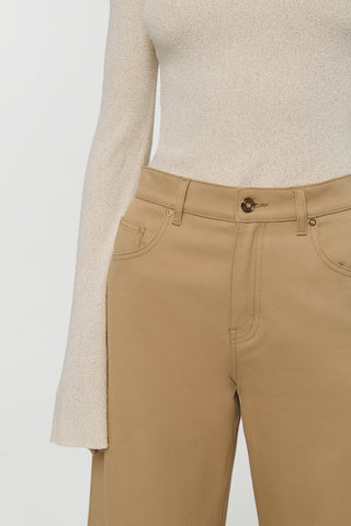 Camel Cotton Twill Jeans - Waistband Hardware Detail Close-up | Gabriela Hearst