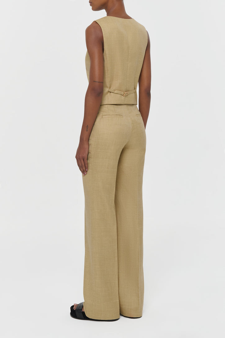 Coleridge Vest in Hay Virgin Wool Silk with Linen