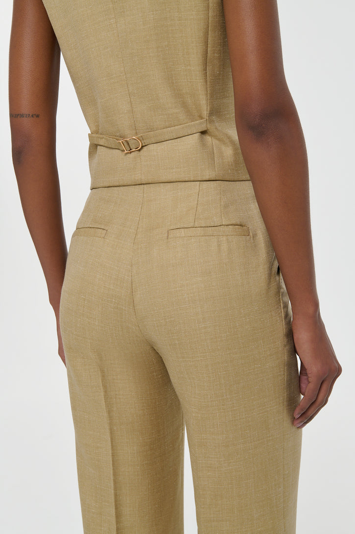Vesta Flare Pant in Hay Virgin Wool Silk with Linen