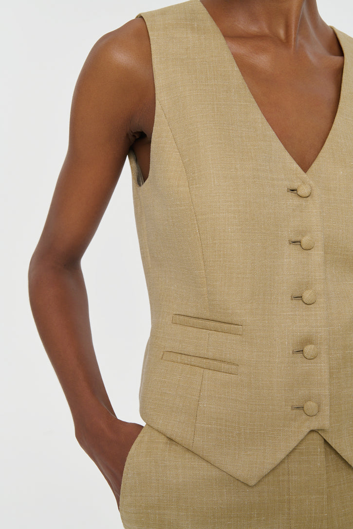 Coleridge Vest in Hay Virgin Wool Silk with Linen