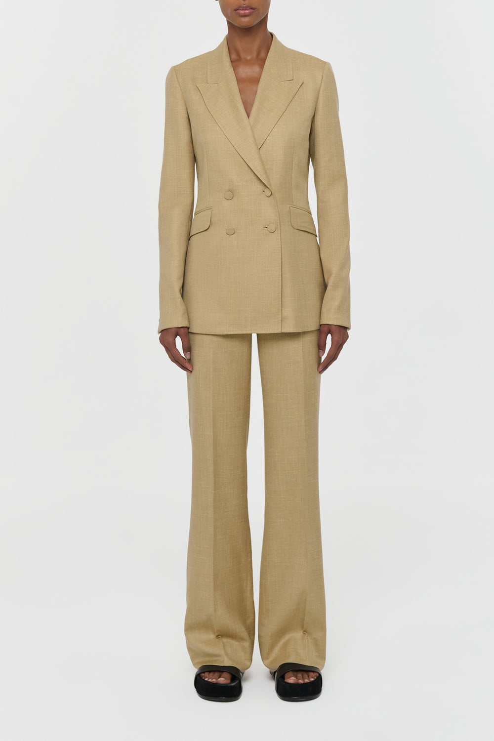 Vesta Flare Pant in Hay Virgin Wool Silk with Linen