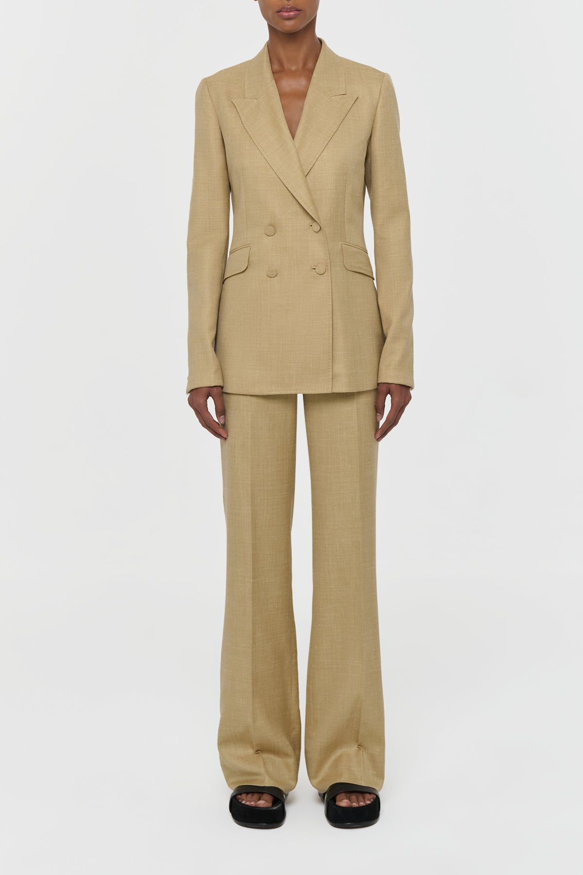 Vesta Flare Pant in Hay Virgin Wool Silk with Linen