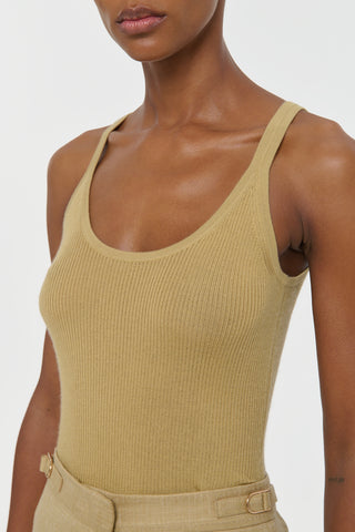 Hay Cashmere Silk Cinxia Tank Top - Close-Up Detail On Model | Gabriela Hearst