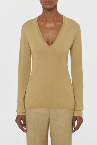 Hay Cashmere Silk Clementia V-Neck Sweater - Front View On Model | Gabriela Hearst