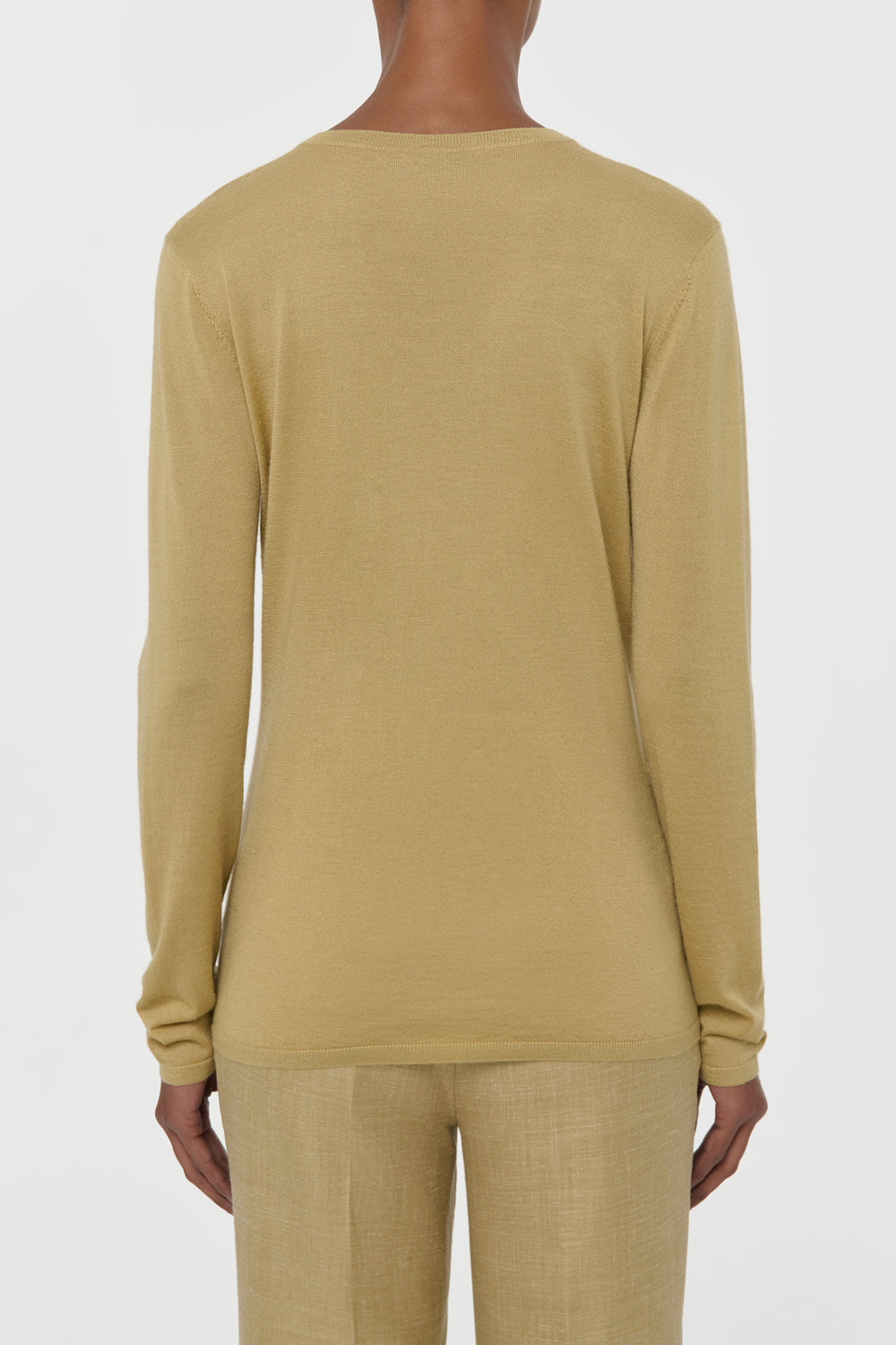Clementia Knit V-Neck Sweater in Hay Cashmere Silk