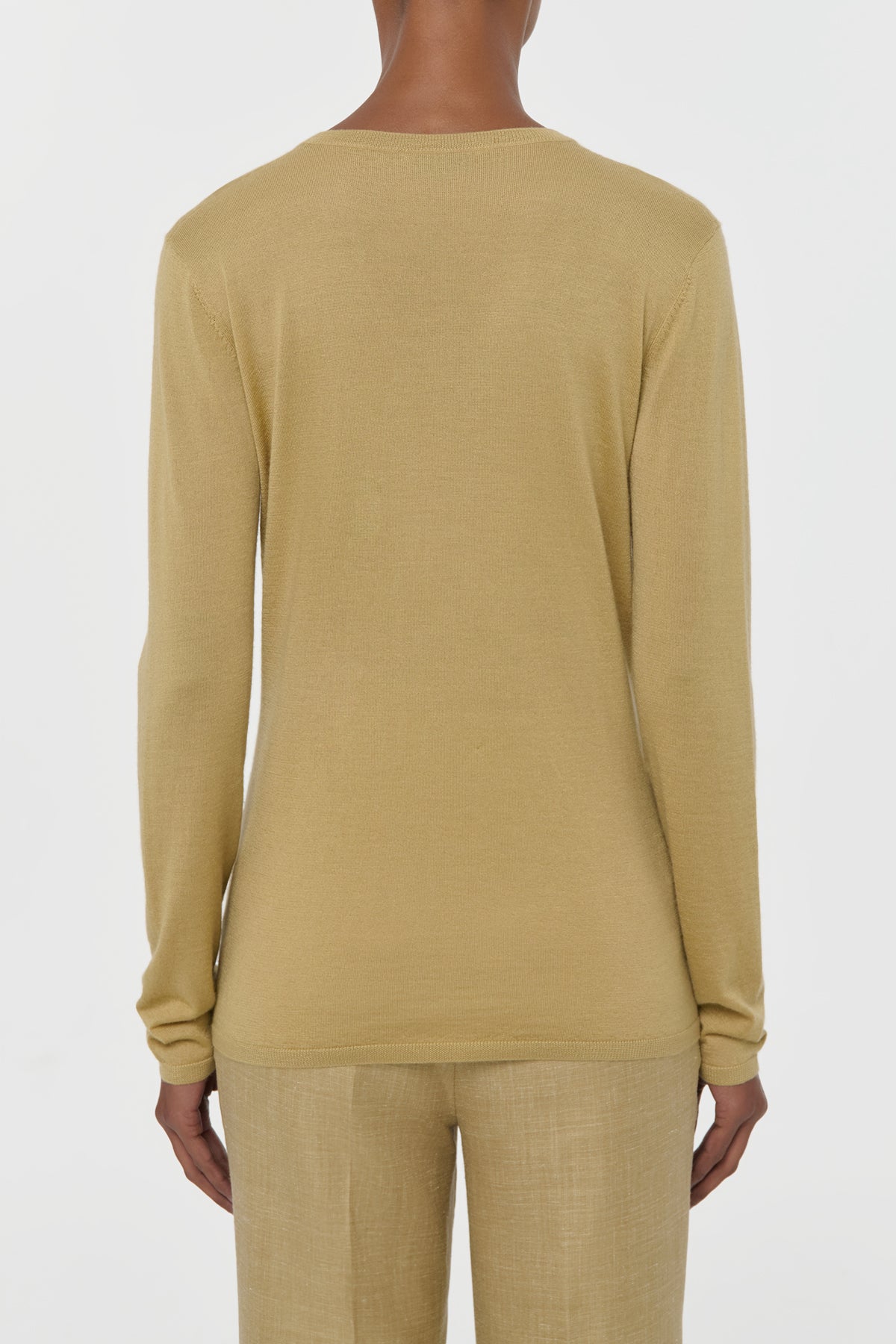 Clementia Knit V-Neck Sweater in Hay Cashmere Silk