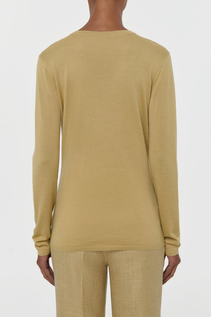 Clementia Knit V-Neck Sweater in Hay Cashmere Silk