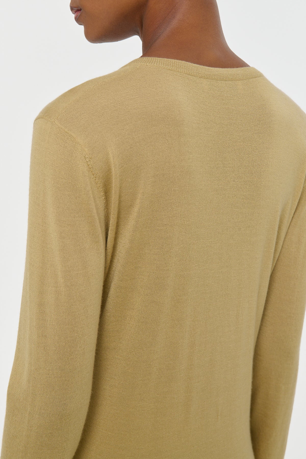 Clementia Knit V-Neck Sweater in Hay Cashmere Silk