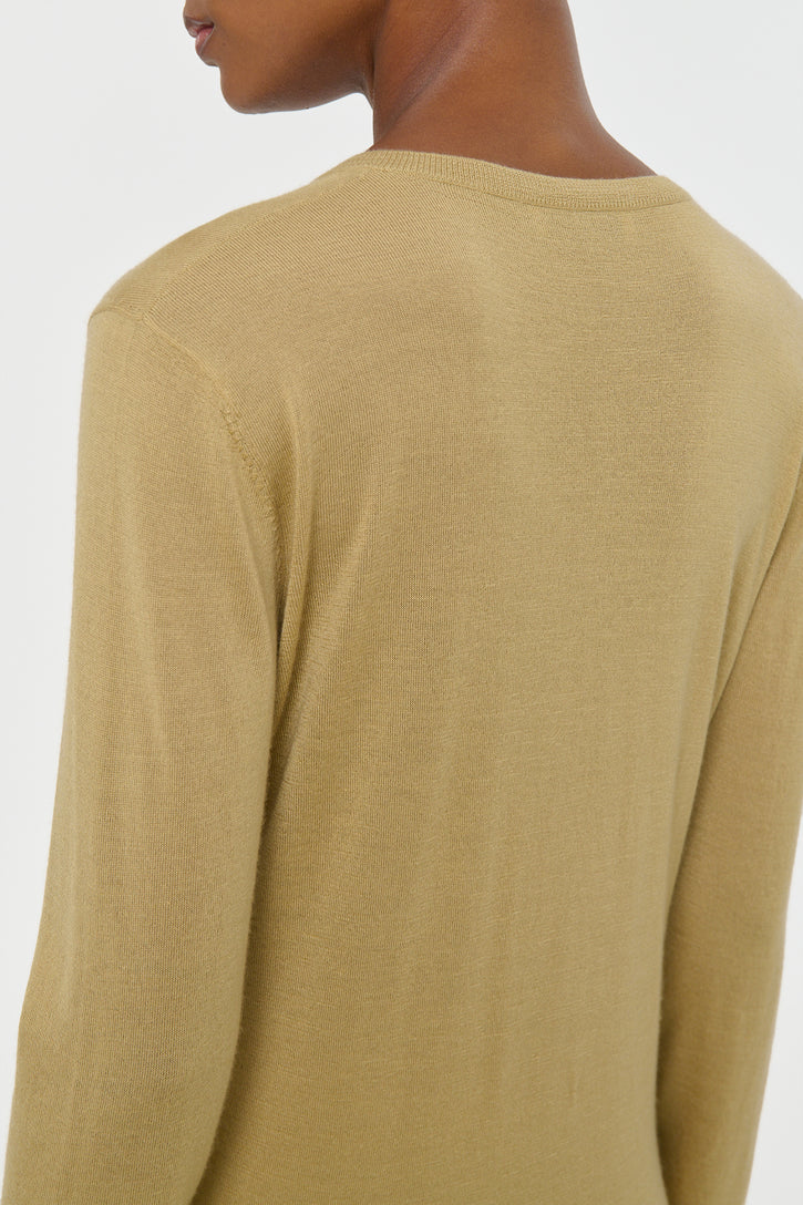 Clementia Knit V-Neck Sweater in Hay Cashmere Silk