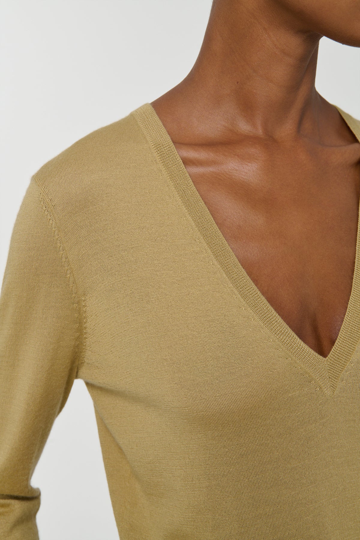 Clementia Knit V-Neck Sweater in Hay Cashmere Silk