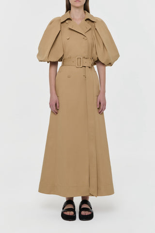 Camel Cotton Aeon Trench Coat - Front Studio View On Model | Gabriela Hearst
