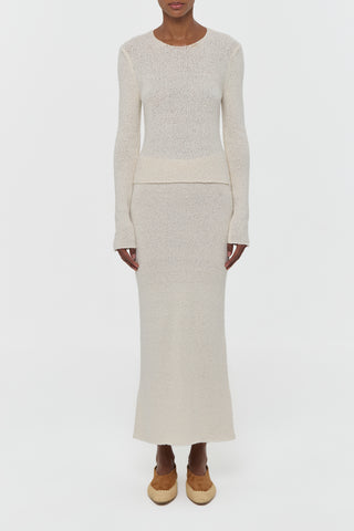 Off White Silk Sweater and Skirt Set - On Model Full Look | Gabriela Hearst