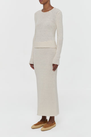 Off White Silk Knit Sweater - On Model Side View | Gabriela Hearst