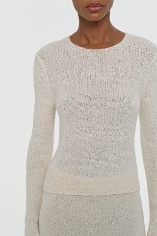 Off White Silk Knit Sweater - On Model Close-Up Detail | Gabriela Hearst