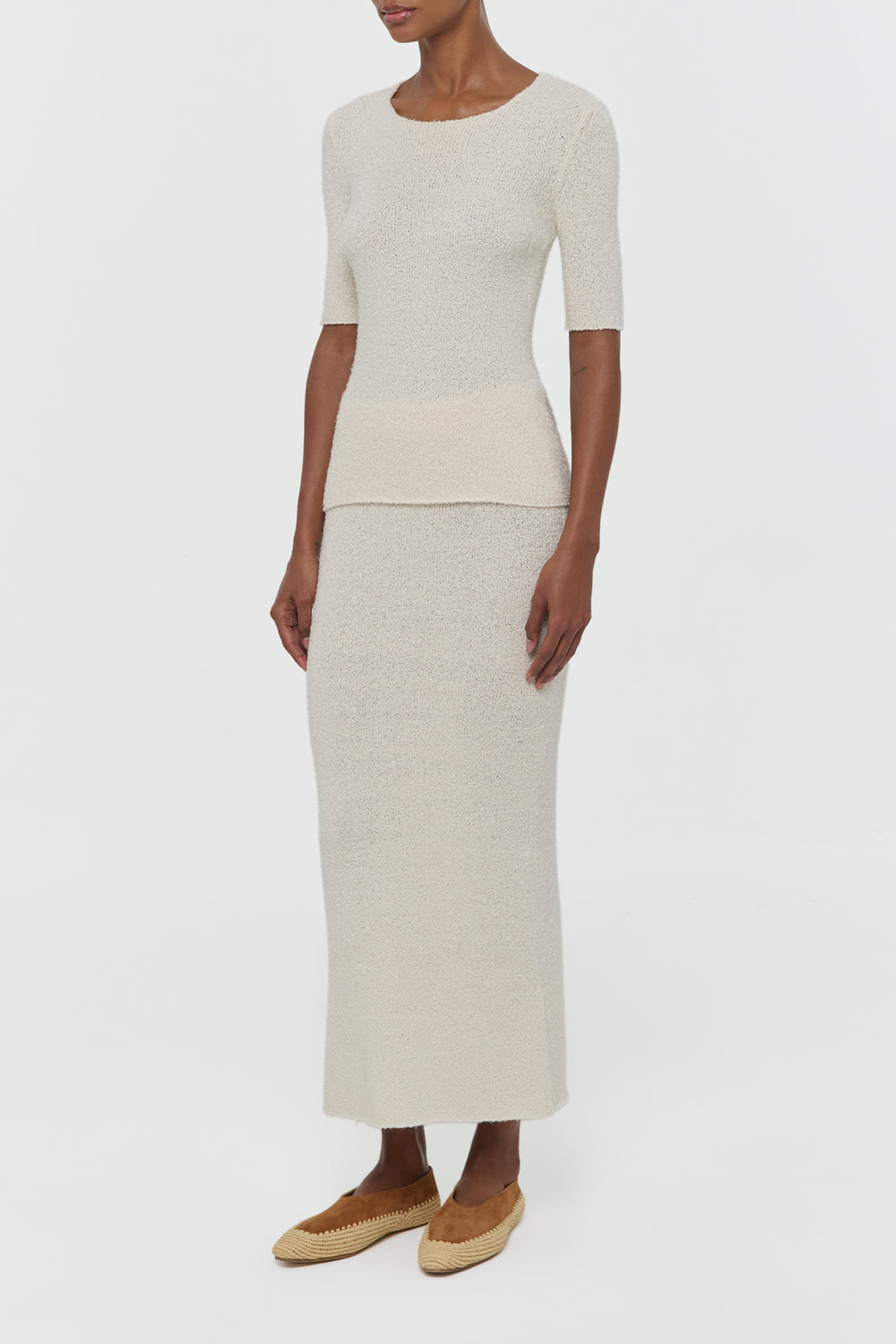 Valentia Knit T-Shirt in Off White Mulberry Silk