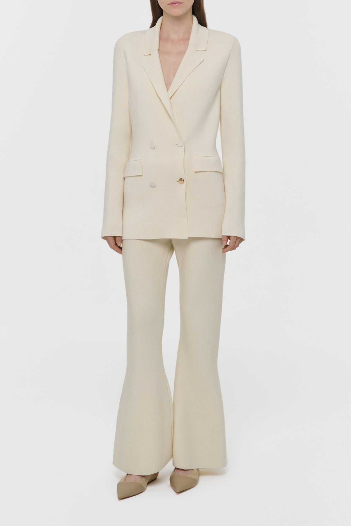 Ceto Knit Blazer in Off White Merino Wool Cashmere
