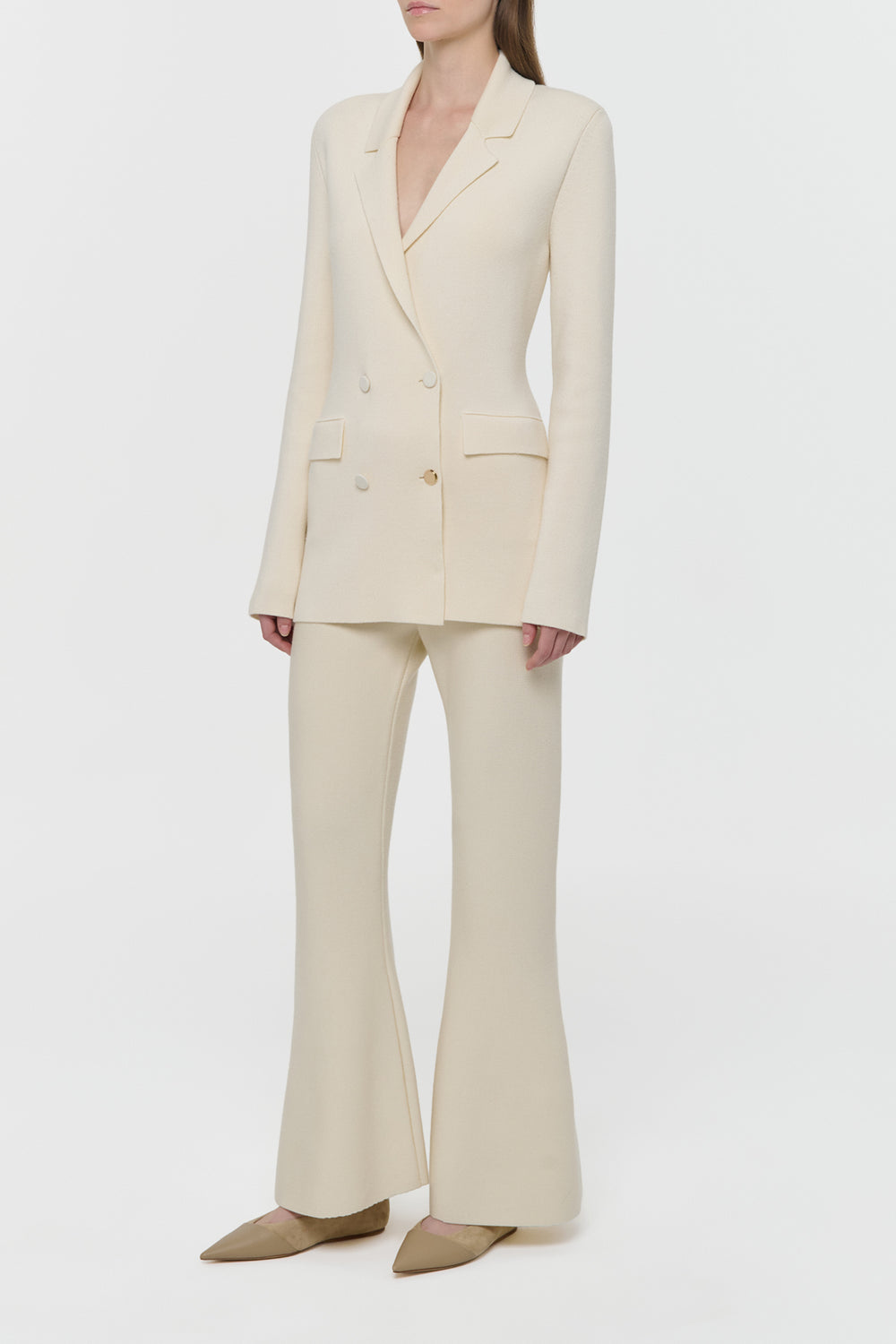 Ceto Knit Blazer in Off White Merino Wool Cashmere