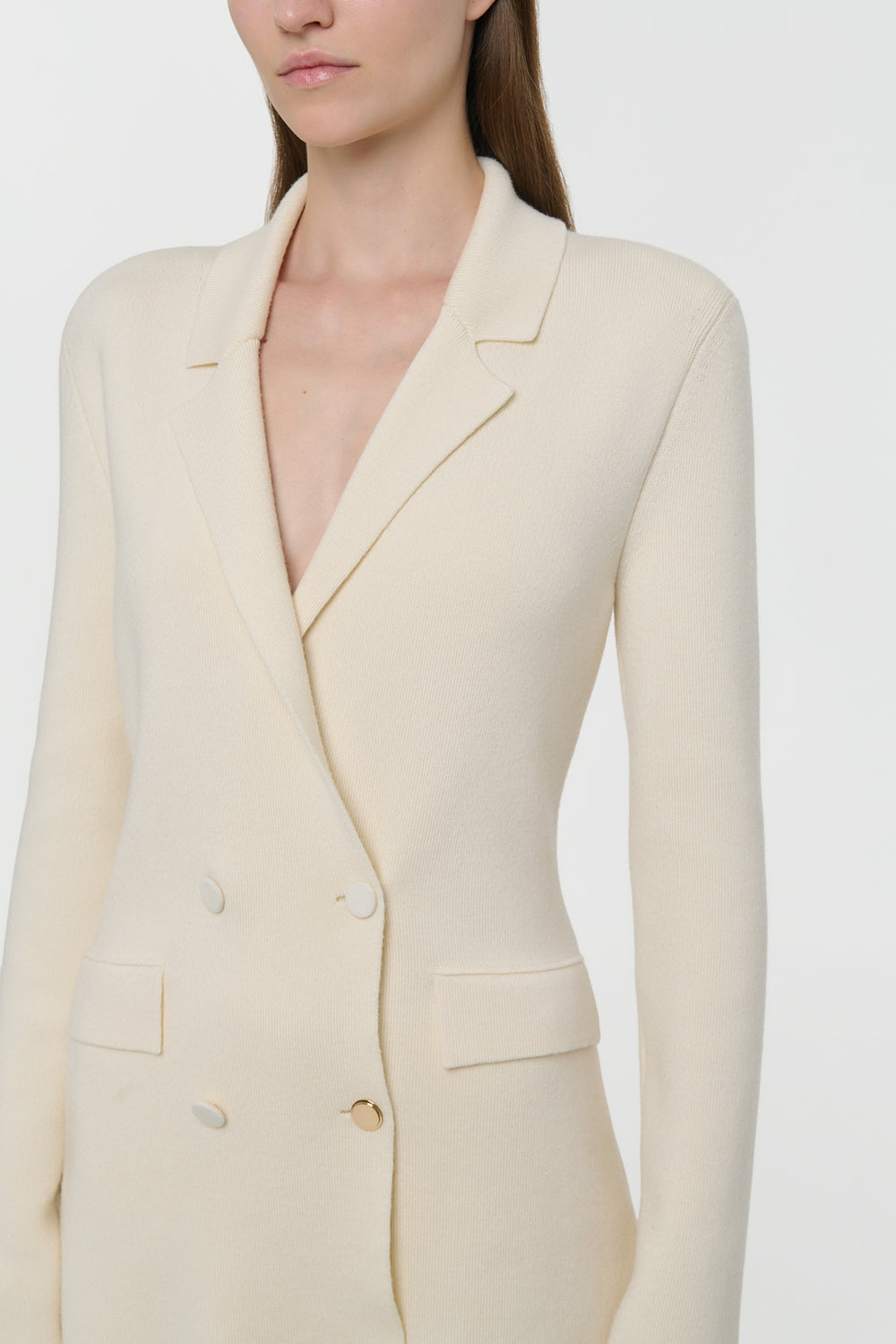 Ceto Knit Blazer in Off White Merino Wool Cashmere