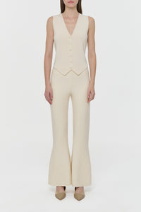 Ayala Flare Cropped Knit Pant in Off White Merino Wool Cashmere