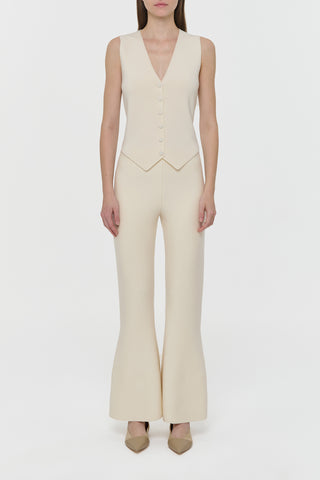 Ayala Flare Cropped Knit Pant in Off White Merino Wool Cashmere