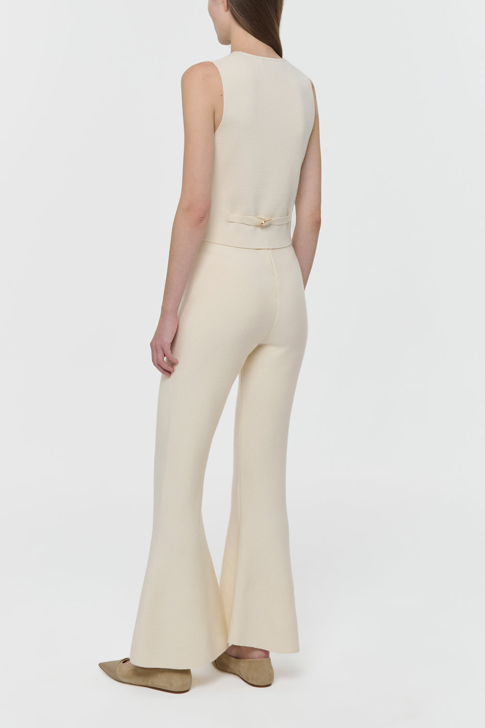 Ayala Flare Cropped Knit Pant in Off White Merino Wool Cashmere