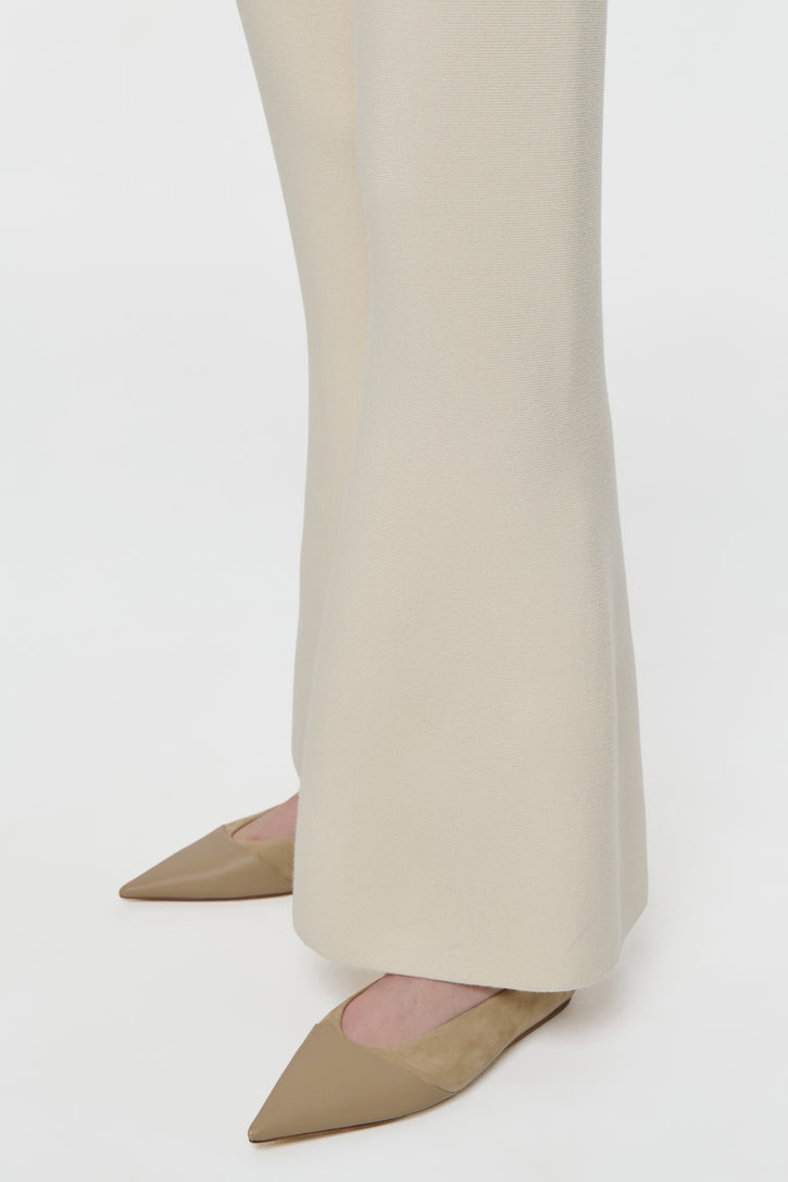 Ayala Flare Cropped Knit Pant in Off White Merino Wool Cashmere