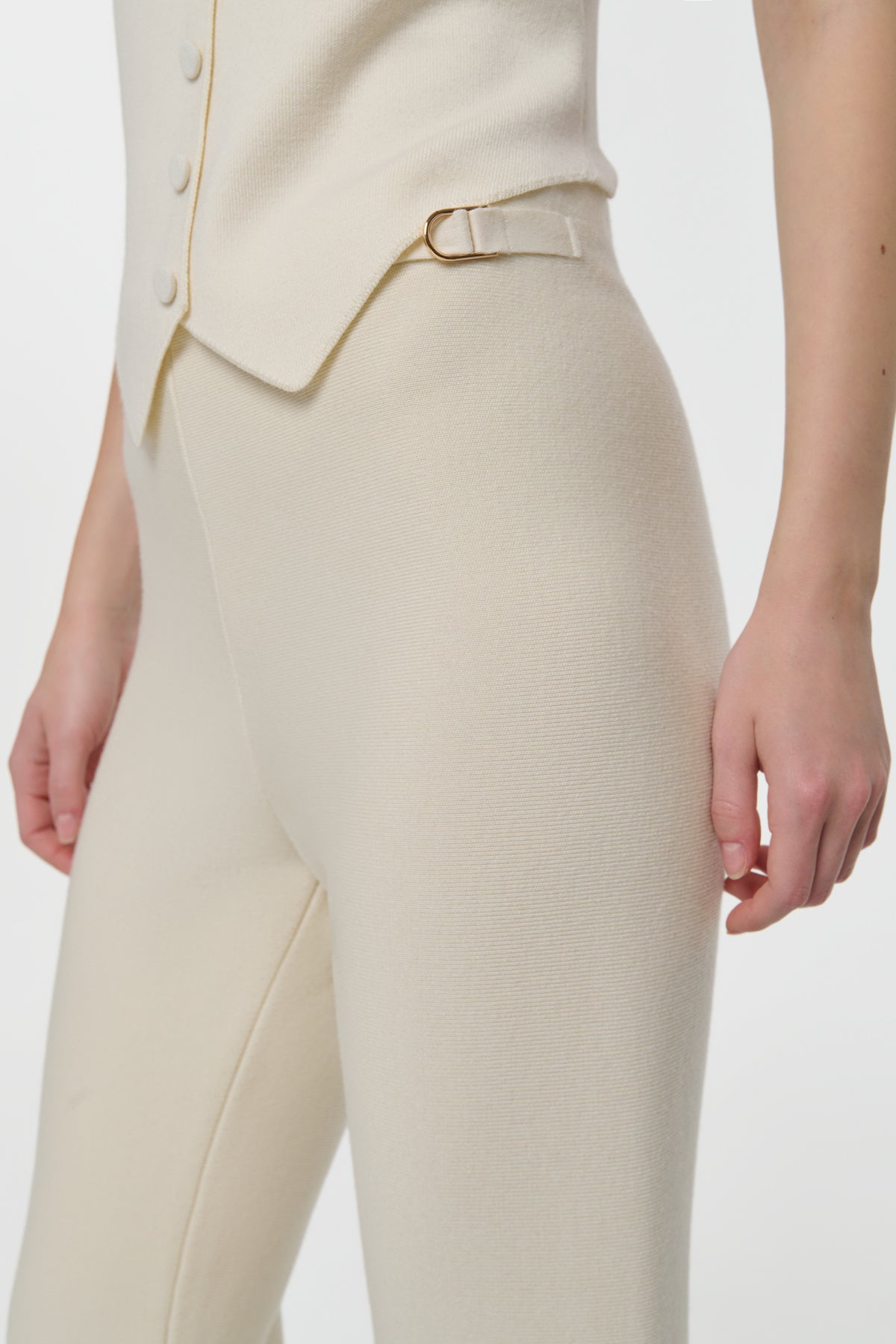 Ayala Flare Cropped Knit Pant in Off White Merino Wool Cashmere