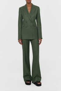 Vesta Flare Pant in Olive Virgin Wool Silk with Linen