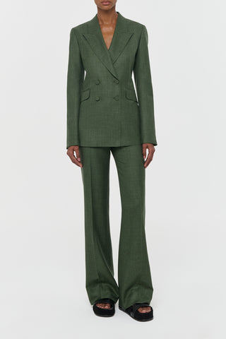 Vesta Flare Pant in Olive Virgin Wool Silk with Linen
