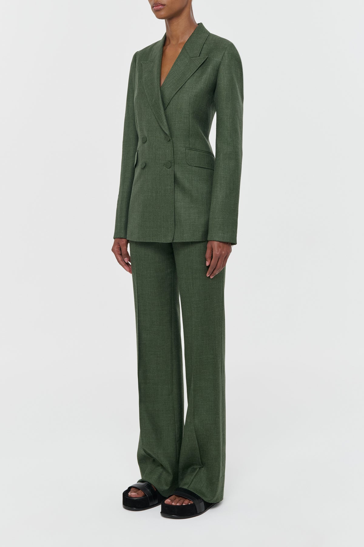 Angela Blazer in Olive Virgin Wool Silk with Linen