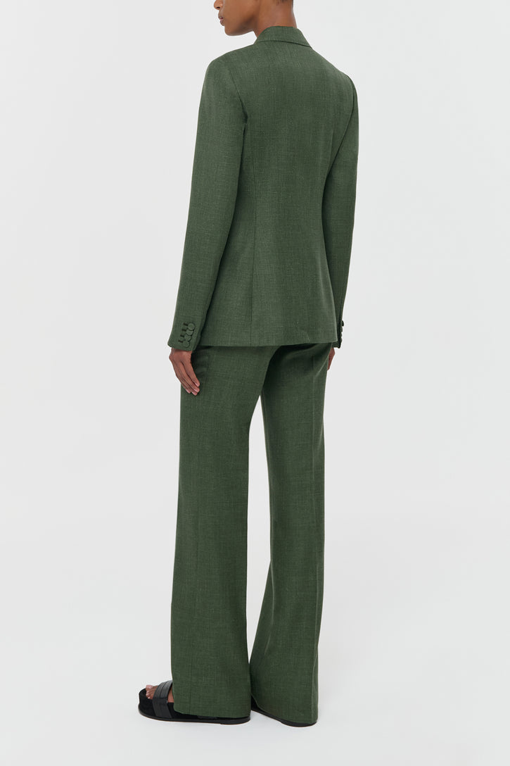 Angela Blazer in Olive Virgin Wool Silk with Linen