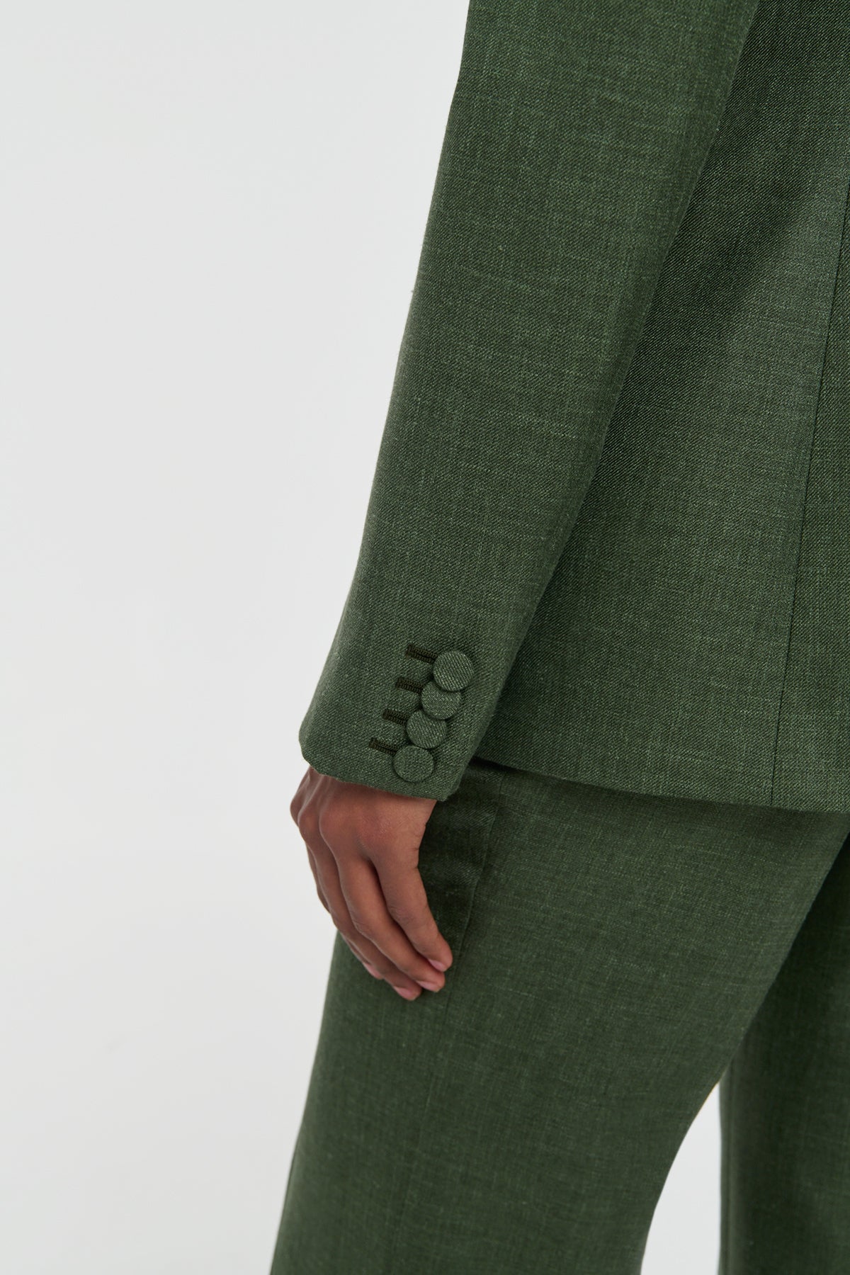 Angela Blazer in Olive Virgin Wool Silk with Linen