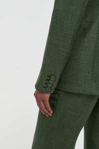 Angela Blazer in Olive Virgin Wool Silk with Linen