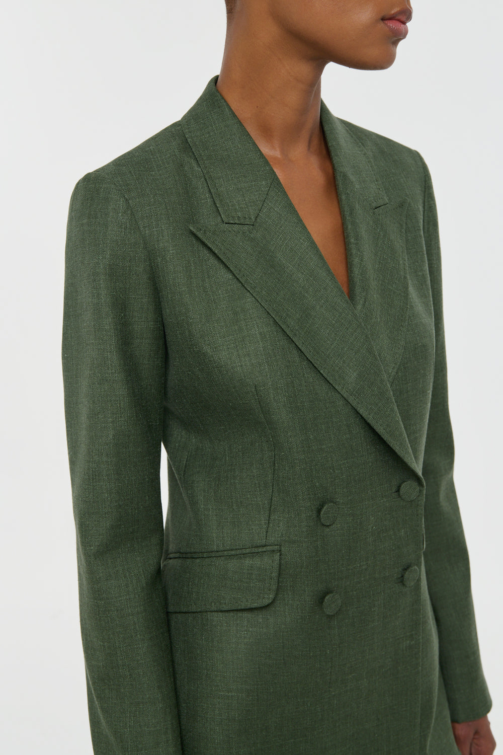 Angela Blazer in Olive Virgin Wool Silk with Linen
