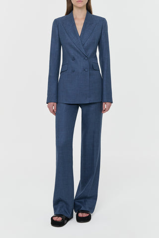 Vesta Flare Pant in Denim Virgin Wool Silk with Linen