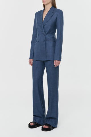 Denim Wool Silk Angela Blazer - Three-Quarter Side View On Model | Gabriela Hearst