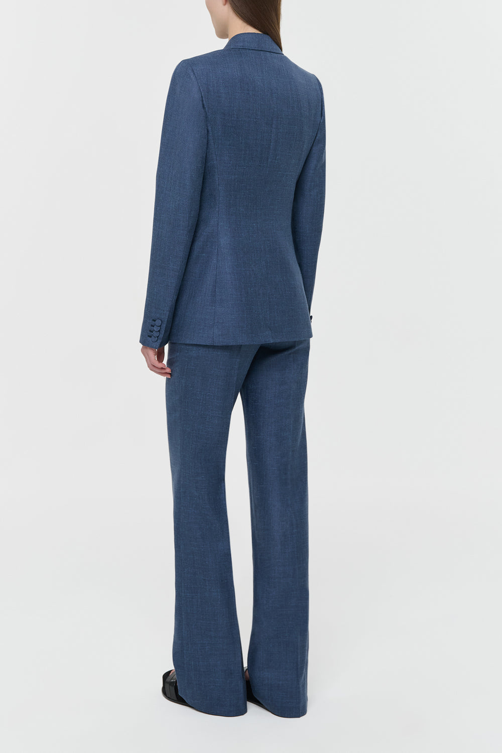 Angela Blazer in Denim Virgin Wool Silk with Linen