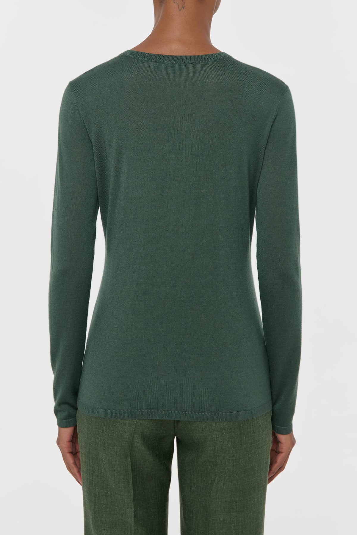 Clementia Knit V-Neck Sweater in Olive Cashmere Silk