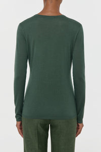 Clementia Knit V-Neck Sweater in Olive Cashmere Silk