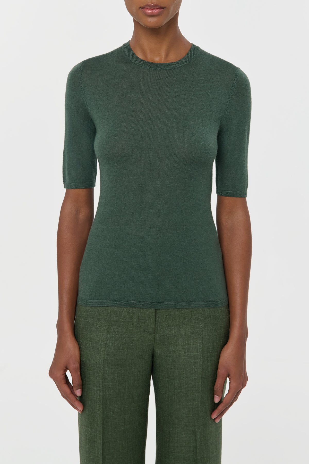 Chryse Knit T-Shirt in Olive Cashmere Silk