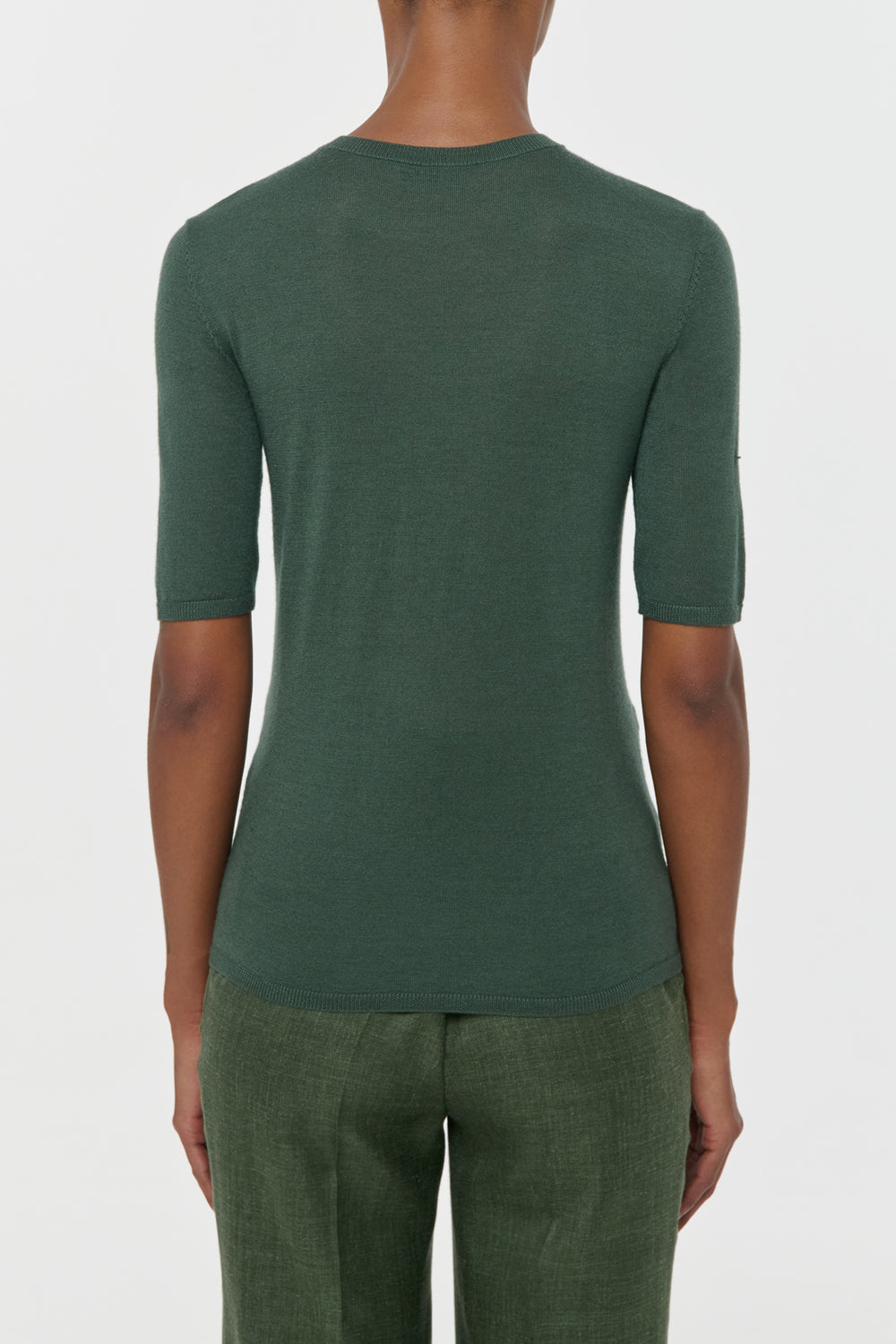 Chryse Knit T-Shirt in Olive Cashmere Silk