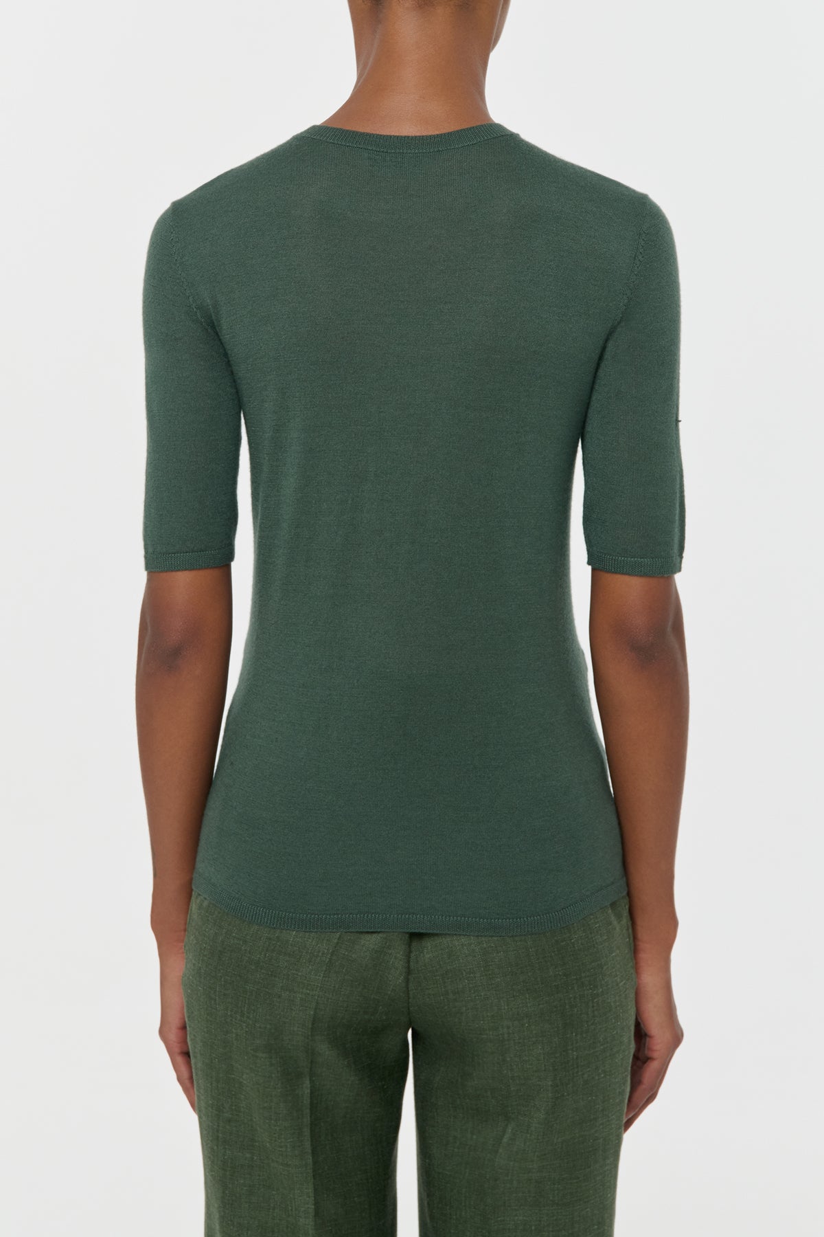 Chryse Knit T-Shirt in Olive Cashmere Silk